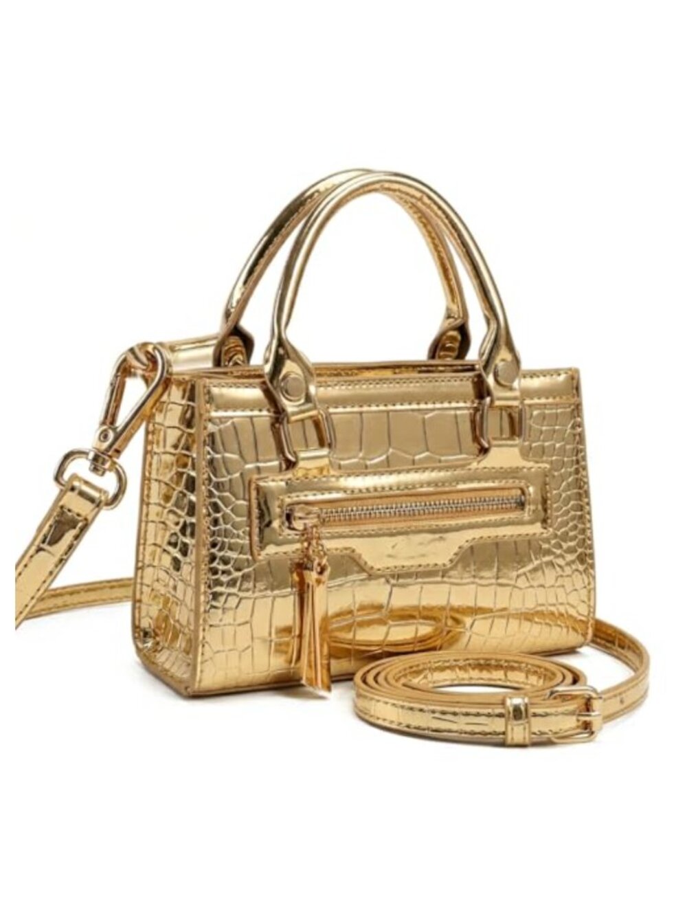 Metallic Croc Embossed Faux Leather Mini Crossbody Bag for Women Evening Party